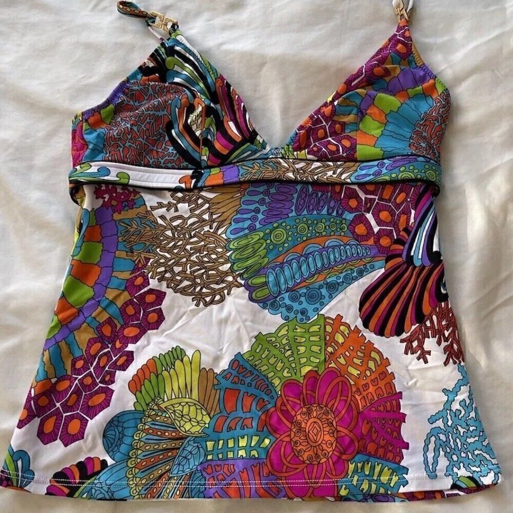 Vintage Trina Turk top Multicolor strap blouse flowing Tankini Sz 6